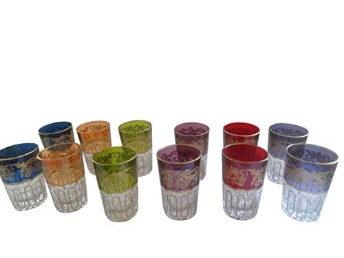 12 Piece Set of Colored Artisan Moroccan Tea Glasses Cup Shot Wine Tumbler