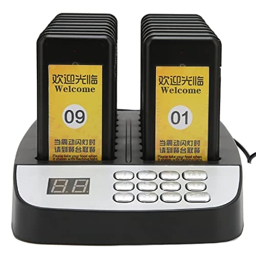 Bewinner Restaurant Pager System, Wireless Queue Call System with 1 Host 16 16 Pagers, 1000m Distance, 3 Vibration Modes, Strong (UK Plug)