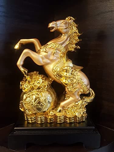 Vastu Shubharambh Golden Horse with Lucky Coin Tree for Movement, Smartness, Financial Gains and Speed. Prepared from fine Quality of polyresin for Vastu Remedy and Decor
