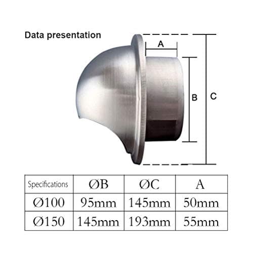 100/150mm Stainless Steel Venetian Blind Air Vent Grille Cover 201 Stainless Steel Material,Prevent Rainwater Flooding for External Wall Exhaust (Silver)