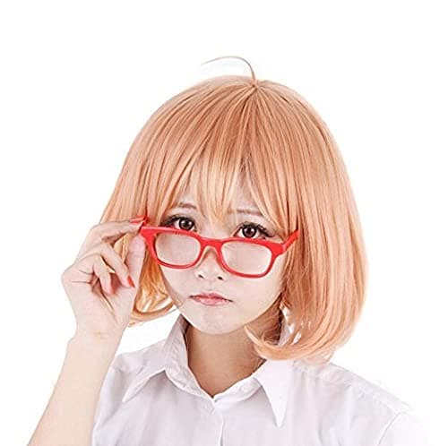 Anime Kyoukai No Kanata Kuriyama Mirai Cosplay Wig For Women/Girls Halloween,Party,Stage,Play Short Synthetic Pear Hair Wig And Glasses