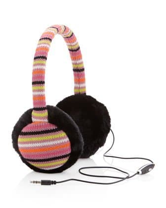 Chunky Cable Knit Headphone Earmuffs,stripe/black