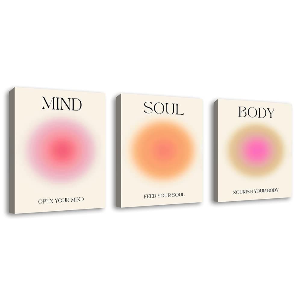3 Panels Positive Aura Posters for Room Aesthetic Colorful Aura Grainy Gradient Canvas Wall Art Spiritual Soul Body Mind Quote Print Painting Danish Pastel Home Wall Decor for Bedroom 12x16in Framed