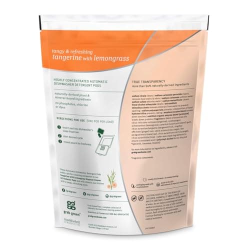 Grab Green Automatic Dishwashing Detergents Tangerine with Lemongrass Pre-Measured Pods 24 Loads
