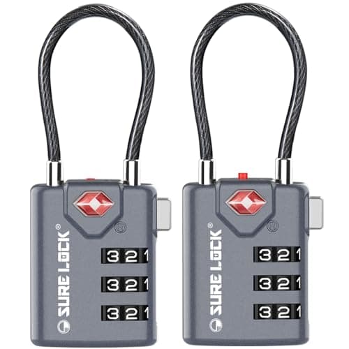 SURE LOCK TSA Compatible Travel Luggage Locks, Inspection Indicator, Easy Read Dials TSA Approved with Zinc Alloy, Grey 2 Pack, Earnest