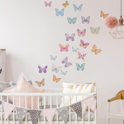 QUCHENG Boho Flower Wall Decal Stickers Butterfly Kids Toddler Bedroom Removable Stickers Decor Nursery Livingroom Vinyl Waterproof Wall Decoration 6 Sheets