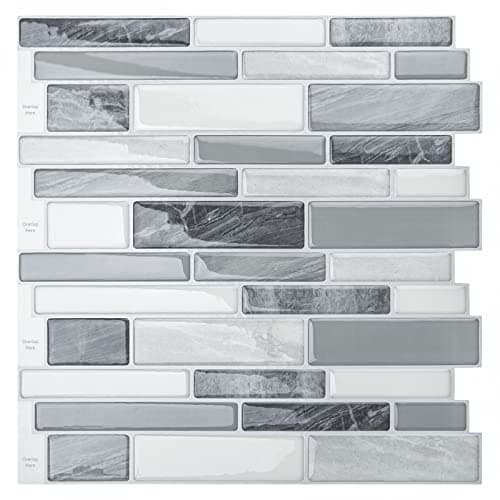 LONGKING Self-Adhesive Kitchen Backsplash, Marble Look Decorative Tiles (10 Tiles)