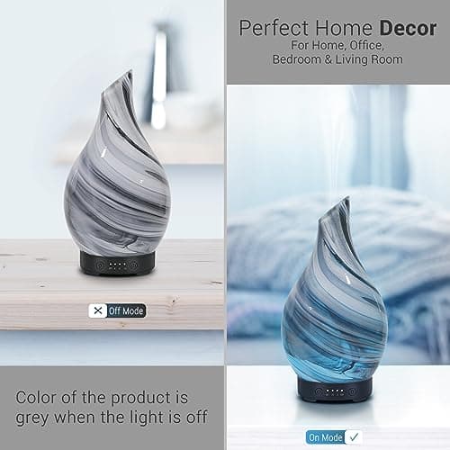120ml Essential Oil Diffuser, Ultrasonic Aromatherapy Diffuser with Handmade Glass, BPA Free, Auto Shut Off, 4 Timer Settings, 7 Color Changing LED for Home, Yoga,