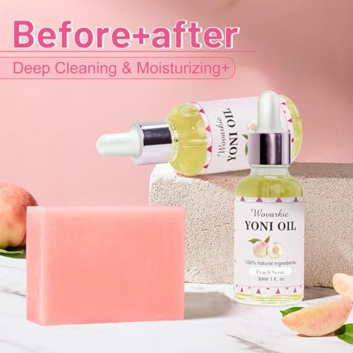 3 PCS Yoni Oil Yoni Bar Soap Set for Women pH Balance, Feminine Oil Feminine Wash Vaginal Moisturizer Odor Eliminator, Natural Feminine Care, 2* 1fl. oz Yoni Essential Oil, 1* Yoni Bar 3.53oz（Peach）