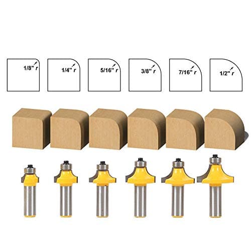 Edinstry Router Bit Roundover Edging Tool Kit, 1/2" Shank Corner Rounding Edge-forming Cutter for Woodworking, 6 Assorted Size Set