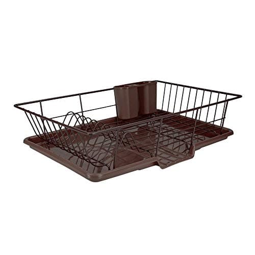 Sweet Home Collection Metal Dish Rack Drainer 3 Piece Set with Drying Board and Utensil Holder, 12" x 19" x 5", Bronze