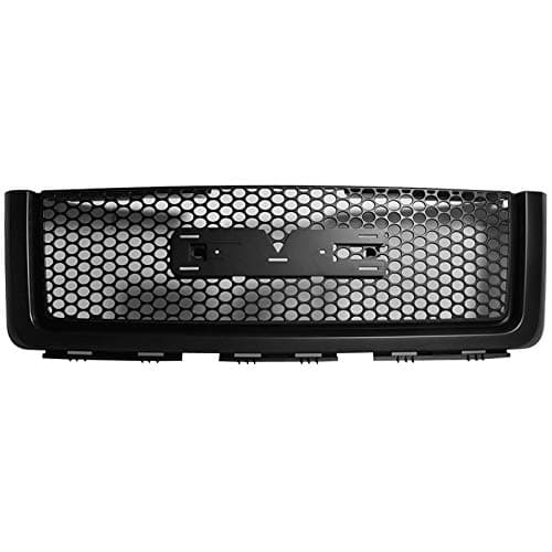 Grille Compatible With 2007-2013 GMC Sierra 1500 2500 Light Duty, Round Hole Mesh Design ABS Black Front Bumper Hood Grill by IKON MOTORSPORTS, 2008 2009 2010 2011 2012