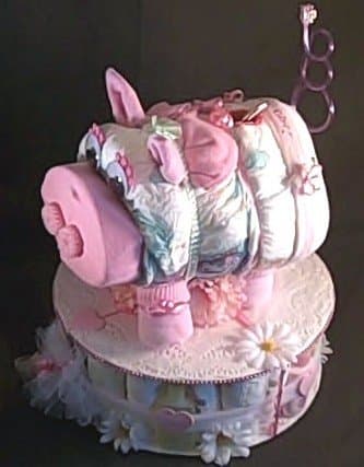 Pink PIGGY BANK Baby Girl Shower Centerpiece Pig Diaper Cake