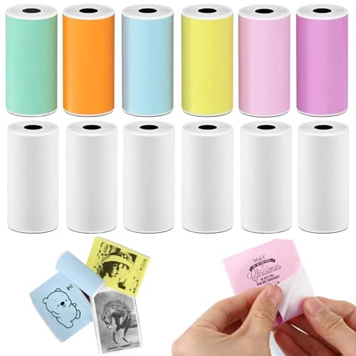 BYBOUS 12 Rolls Self Adhesive Multicolor Thermal Paper 53x28mm Compatible with Phomemo T02/M02 Mini Thermal Printer Learning Notes Gift Diary Diary Work