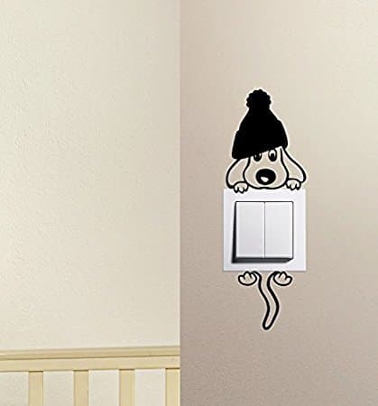 SALE! Cute Dog Cartoon with cap Doggy Puppy Baby Pet hat light switch funny vinyl Love Heart decor Home Live Kids funny wall art decal stickers