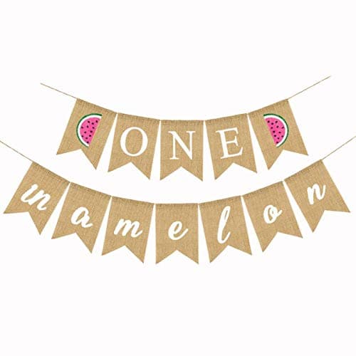 Burlap One in A Melon Banner Rustic Jute Summer Watermelon Boy Girl 1st Birthday Party Decoration