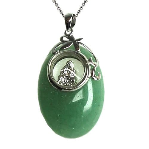 Spinning Happy Buddha Oval Jade Pendant in Sterling Silver
