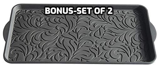 Optimal Home Entryway Organizer, Decorative, Boot Tray, Shoe Tray, Large 15"x 29", Floor Liner for Plants, Litter Box, Pet Bowl, Drawer, Cabinet, Black 2-Pack