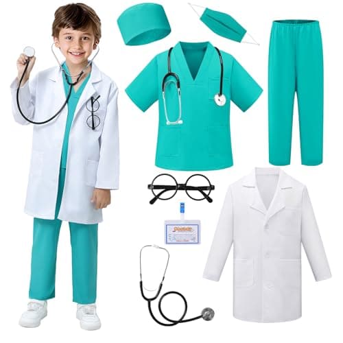 Doctor Costume for Kids - 8pcs Kids Dress Up Set, Toddler Halloween Costumes for Girls Boys, Doctor Pretend Play Kit
