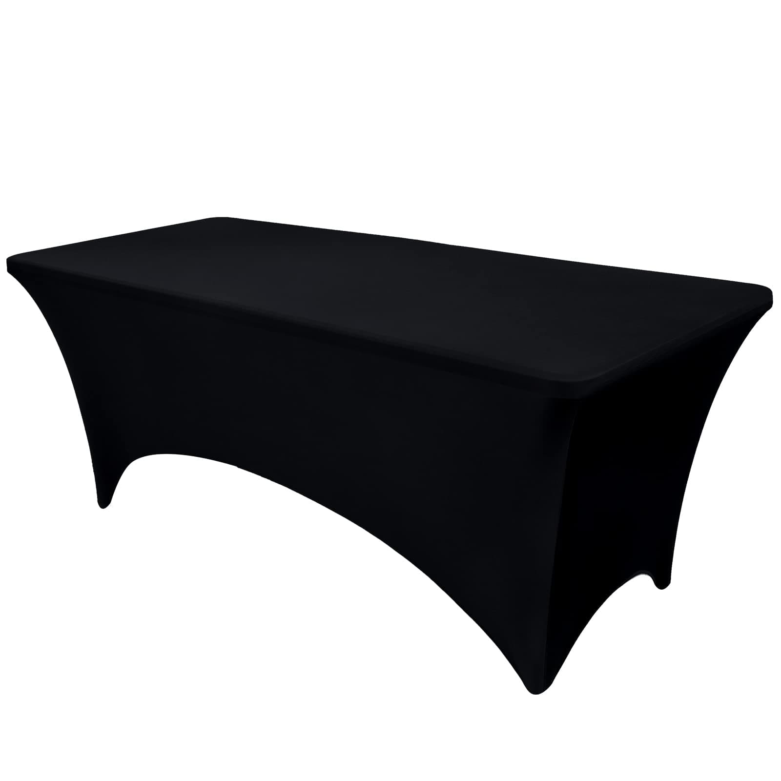 OutdoorLines Fitted Tablecloth Black Table Clothes for 6 Foot Rectangle Table - Elastic Spandex Massage Bed Cover, Stretch Wrinkle Free Linens for Party, Wedding, Birthday, Banquet, Vendor