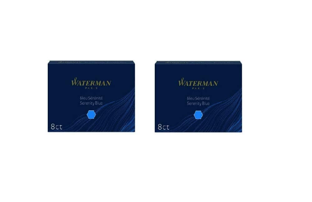 Waterman Paris Fountain Pen Cartridge Serenity Blue 8 Cartridges 2 Pack Large Size Standard Refills for Waterman Pens Smooth Flowing Inks for Luxury Writing
