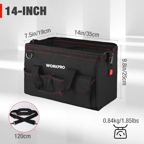 WORKPRO Tool Bag 14-inch Wide Open Multi-Pocket Organizer