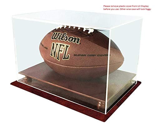 DECOMILFootball Display Case Holder, Football Case, UV Protection No Assembly Panels, All 4 Sides Visible, Solid Wood Base - Cherry Finish