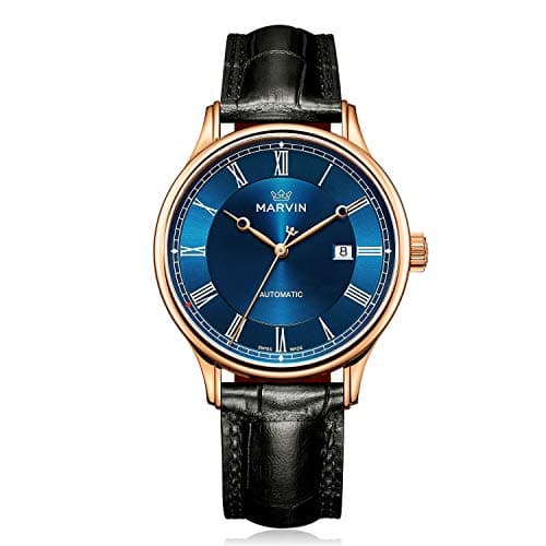 Marvin Swiss Automatic Mens Casual Watch Leather Mechanical Black Watches for Men Waterproof