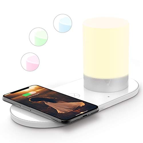 LXORY Bedside Lamp with USB Port - LED Night Light with Qi Wireless Charger - Adjustable Colours Bedroom Table Touch Lamp - Energy Saving Nightstand Light Incl. 18W Wall Adapter
