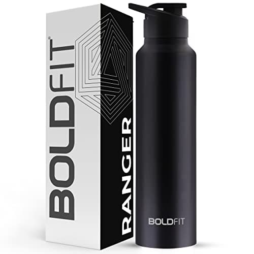 Boldfit Water Bottles Stainless Steel Water Bottle 1 Litre Steel Water Bottles for School, Office, Home, Gym 1 Litre Water Bottle for Men Leakproof, Rust free Steel Bottle Black