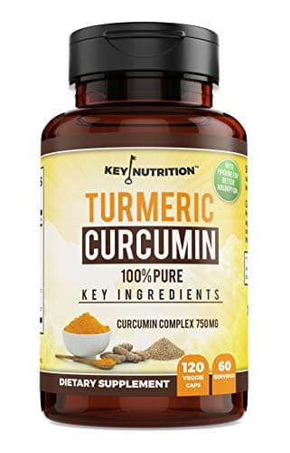 Key Nutrition Turmeric Curcumin Complex with Piperine and Nettle, 100% Pure, Organic - Pain Relief, Anti-Inflammatory, Antioxidant - 120 Capsules
