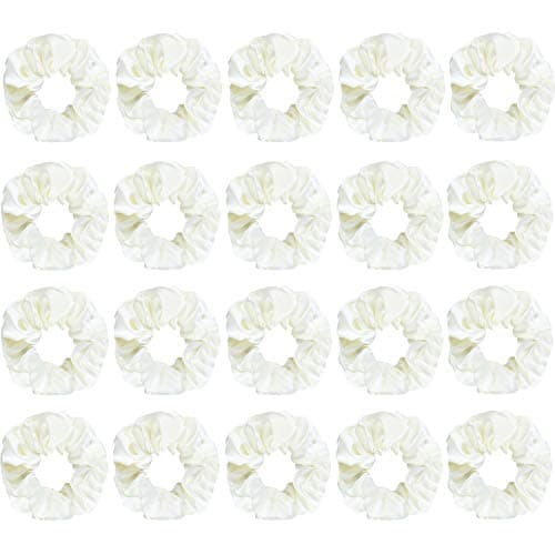 SUBANG 20 Pieces Satin Scrunchies Hair Scrunchies Elastics Hair Bands Ties for Women Girls, Off-white