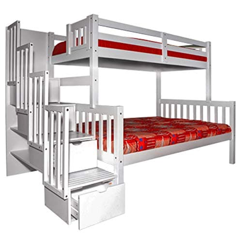 SCANICA Stairway Twin Over Full Bunk Bed White Solid Wood Natural Wood Durable Sturdy Long-Lasting