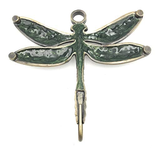 Kubla Crafts Enameled Pewter Dragonfly Wall Hook, Purple & Green, with Austrian Crystals, 5 Inches Wide