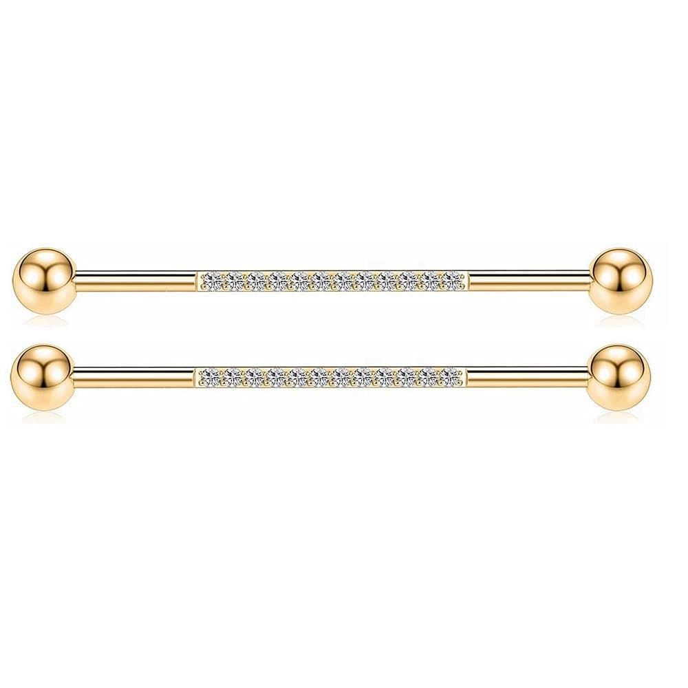 14G Industrial Piercing Barbell Earring for Men & Women,Surgical Stainless Steel Piercing Helix-Conch Cartilage Earrings with CZ Body Piercing Jewelry 38mm 1 1/2 inch