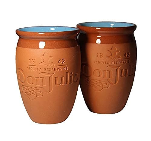 Tequila Cantaritos Jarrito Mexican Terracotta Clay 12 Ounce Drinking Cups - Set of 4