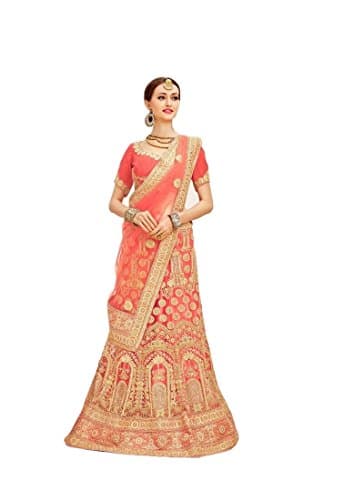 Ethnicwear Indian Cultural Bridalwear Reception Bangalori Silk Net Zari Embroidered Peach Lehanga Choli