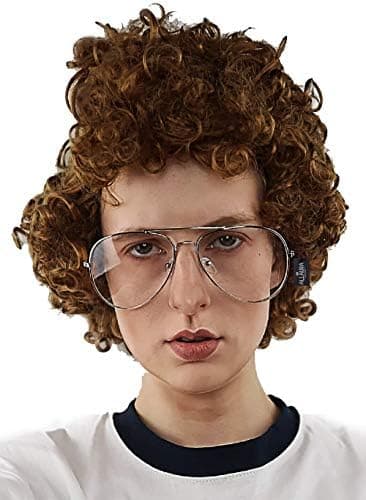 ALLAURA Compatible with Napoleon Dynamite Wig – Pedro Costume Set with Glasses & Brown Afro Nerd Hair for Adults – Funny 80s Halloween Outfit, Retro Cosplay, Movie-Inspired Party or Couples Costume