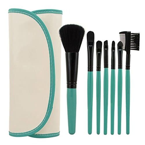 EAWELL Professional 7pcs Cosmetic Makeup Tool Powder Blush Eyelash Brow Concealer Lip Brush Kit Set with Bag (Coral Green)