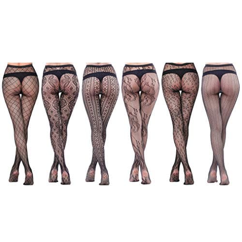 Hoveox 6 Pairs Lace Patterned Tights Fishnet Floral Stockings Small Hole Pattern Leggings Tights Net Pantyhose