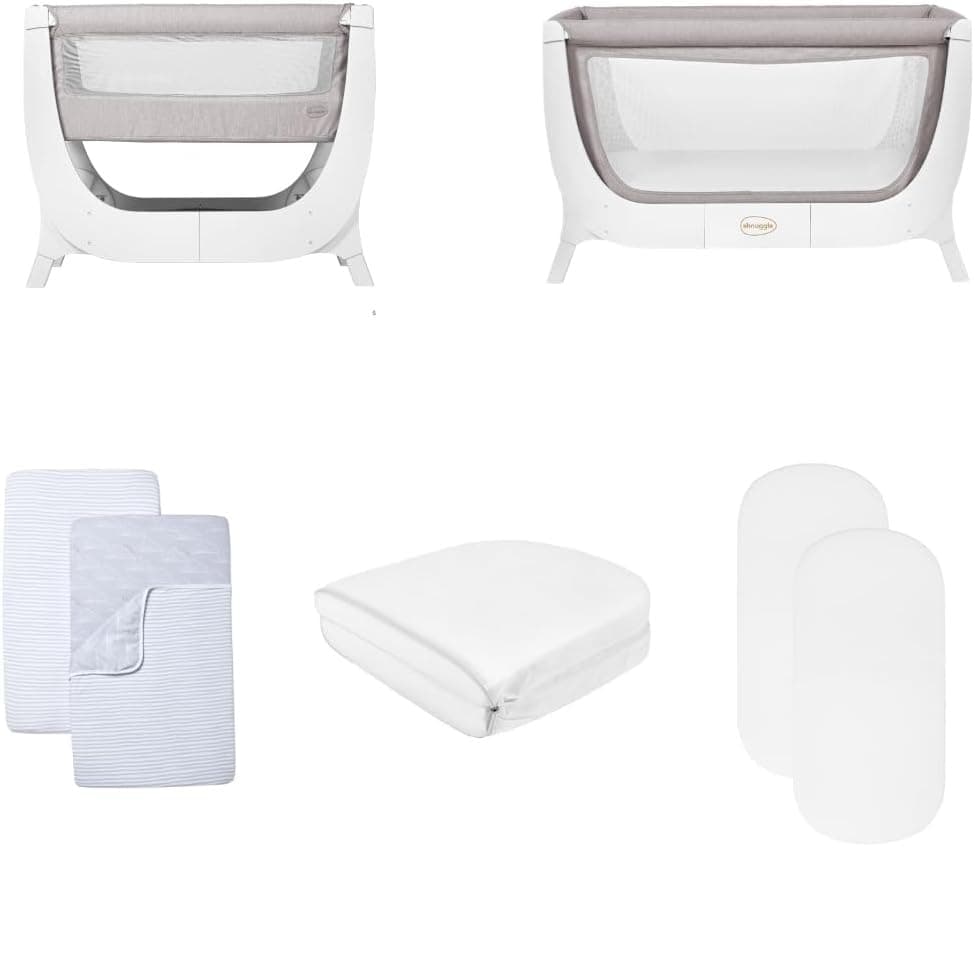 Shnuggle Air Crib & Cot Bundle - Air Bedside Crib 0-6 Months | Air Cot Conversion Kit | Air Cot Mattress | Air Crib & Cot Bedding - Dove Grey