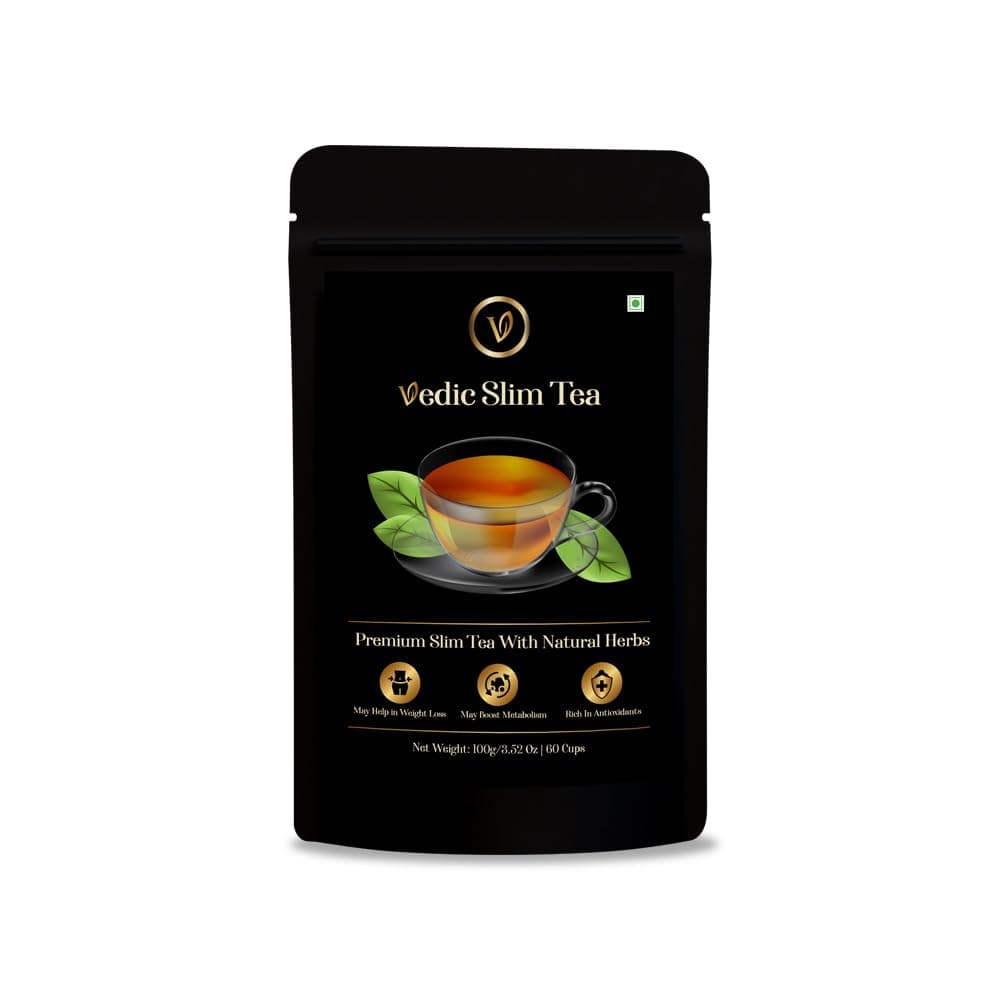 Baton Vedic Slim Tea | Herbal Detox Tea with Oolong, Ayurvedic Herbs & Spices | Reduces Bloating, Supports Digestion & Wellness | Loose Leaf | 1-Months Pack | 100g