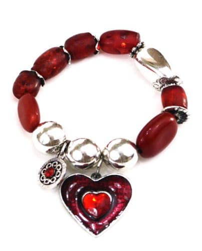 Handmade Silver-plated Red Carnelian Stretch Charm Bracelet, 'Fire Heart'