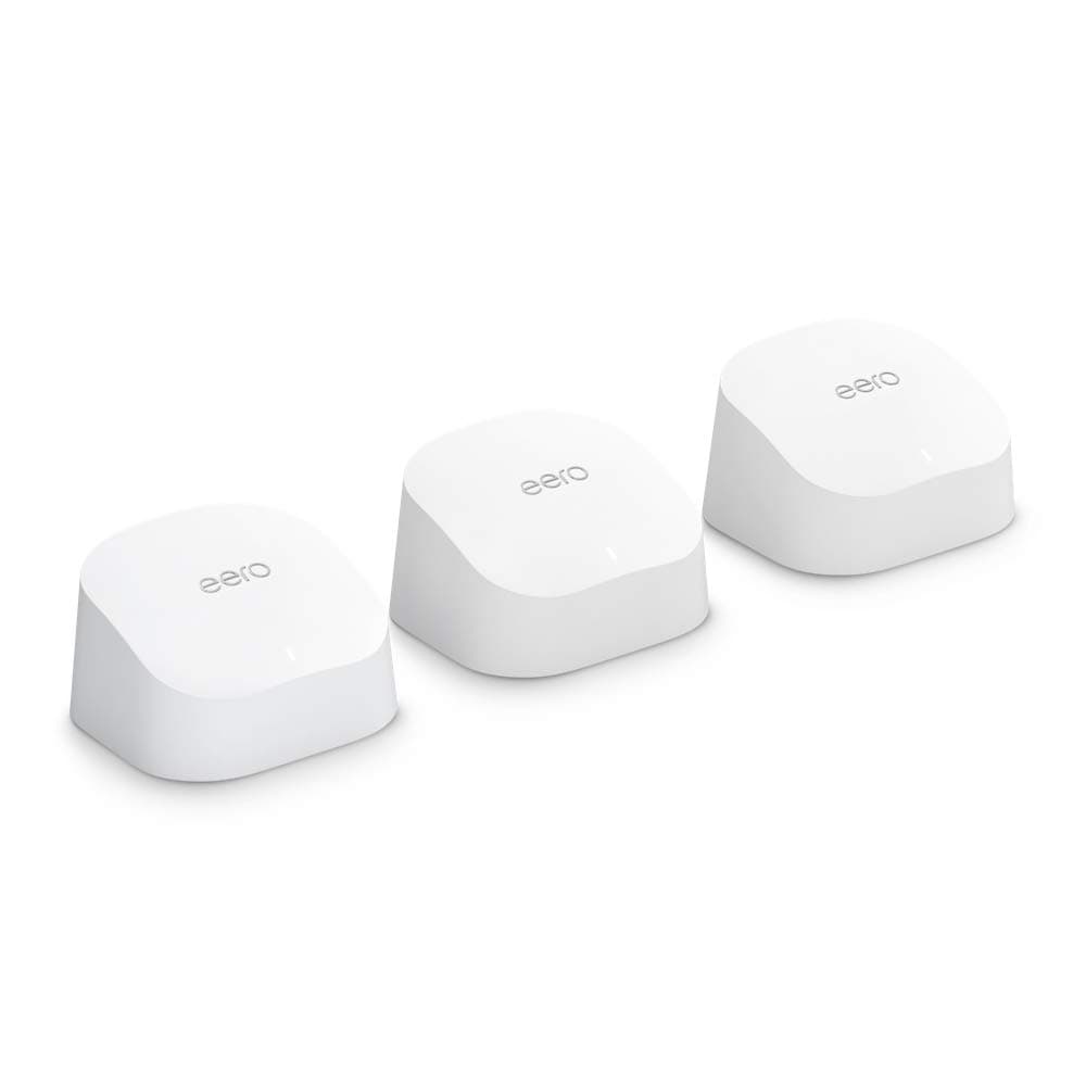 Amazon eero 6 mesh wifi system - Supports internet plans up to 500 Mbps, Coverage up to 4,500 sq. ft., Connect 75+ devices, 3-pack (1 router + 2 extenders)