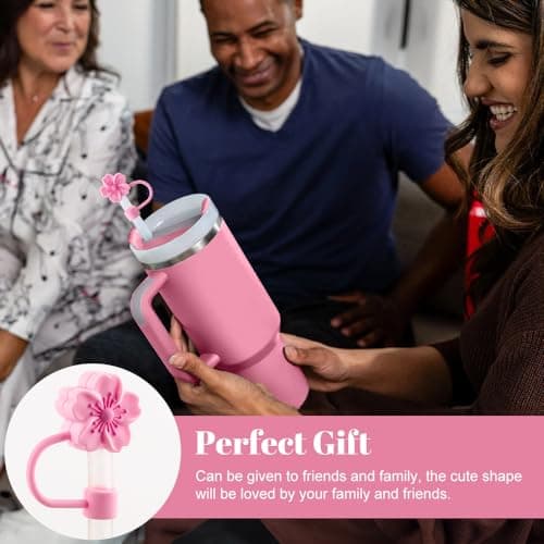 Flower Straw Cover Cap for Stanley Cup, 3Pcs Straw Toppers Accessories Compatible with Pink Stanley Cup 40 Oz Tumbler, for Home and Party Decor (Pink)