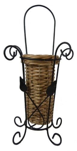 Wicker Basket Style Silk Flower Vase with Stand - Beige