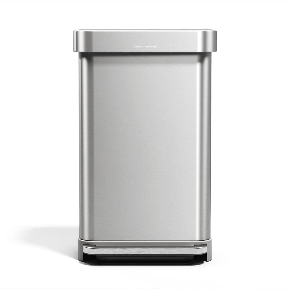 45 Liter / 12 Gallon Rectangular Hands-Free Kitchen Step Trash Can with Soft-Close Lid, Brushed Stainless Steel