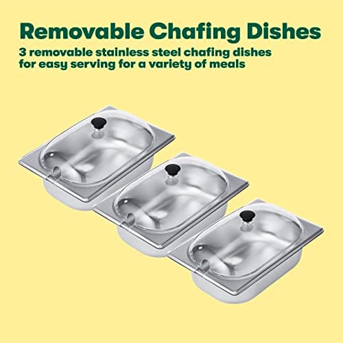 BELLA 3 x 1.5 Quart Triple Electric Buffet Server, Food Warming Tray & Slow Cooker - Brushed Stainless Steel Heated Serving Station for Parties & Catering