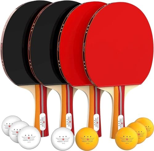 Ping Pong Paddle Set (4-Player Bundle) 4 Ping Pong Paddles, 8 ABS Tournament Level Balls | Convenient Storage Bag | Full Table Tennis Set | Advanced Speed, Control, Spin | Indoor & Outdoor Play