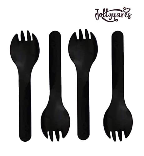 Jollywares Colorful 5.3” Premium Quality Disposable Plastic Spork (Black)(1 Pack of 50 pcs)